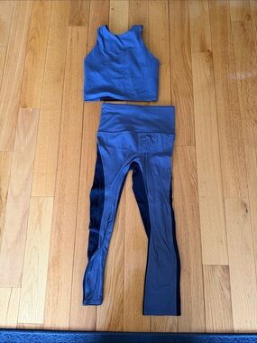 Athleta Blue High-Waist Leggings and Crop Tank Set